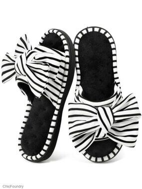 Memory Foam Open Toe Slippers Terrycloth Slide Anti-Slip Indoor Outdoor
